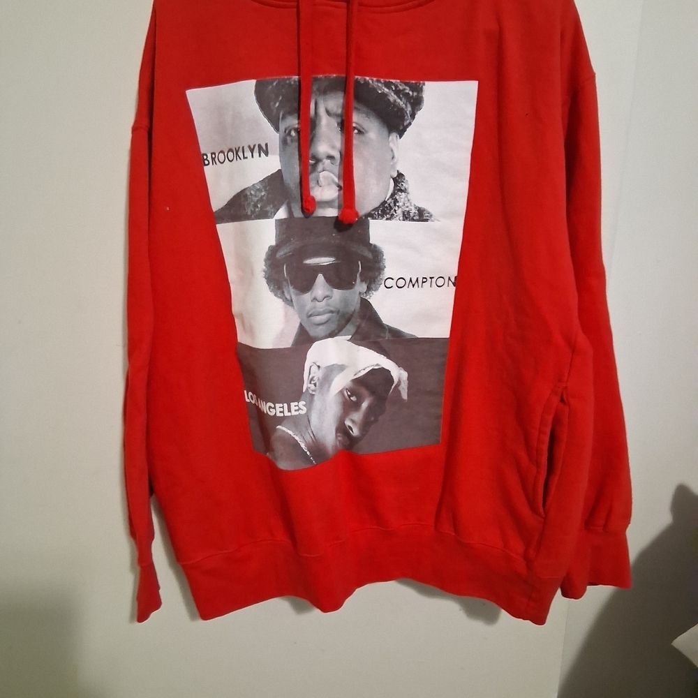 Classic Hip Hop Mens Red Hoodie Flying Horse (Biggie Pac Eazy) Size XL - Picture 2 of 4